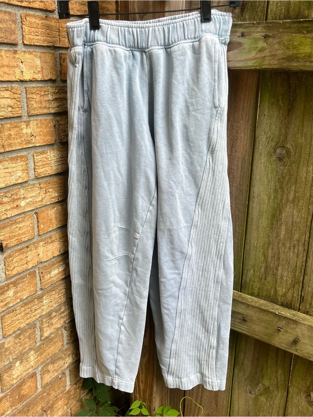 Aerie Light Blue Barrel-Leg Ribbed Panel Sweatpants